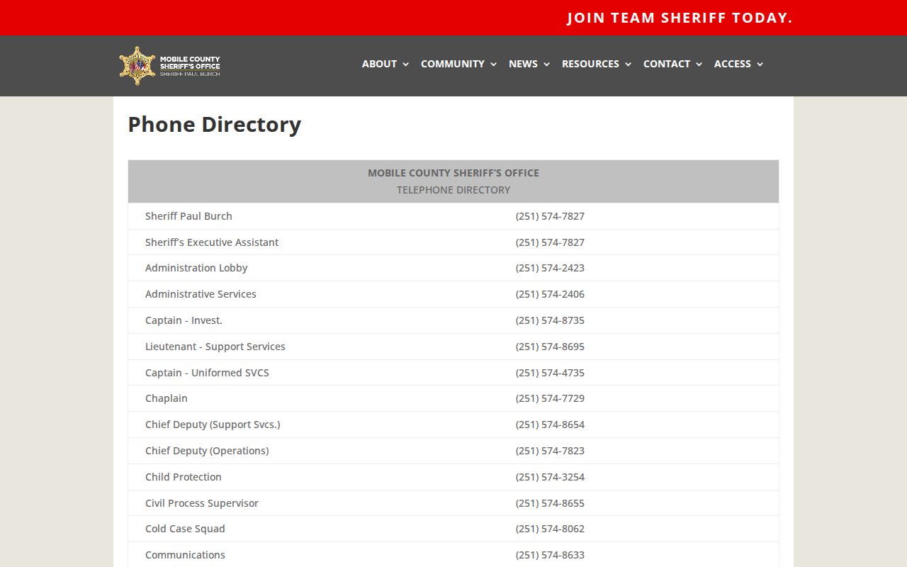 Mobile County arrest records office phone directory