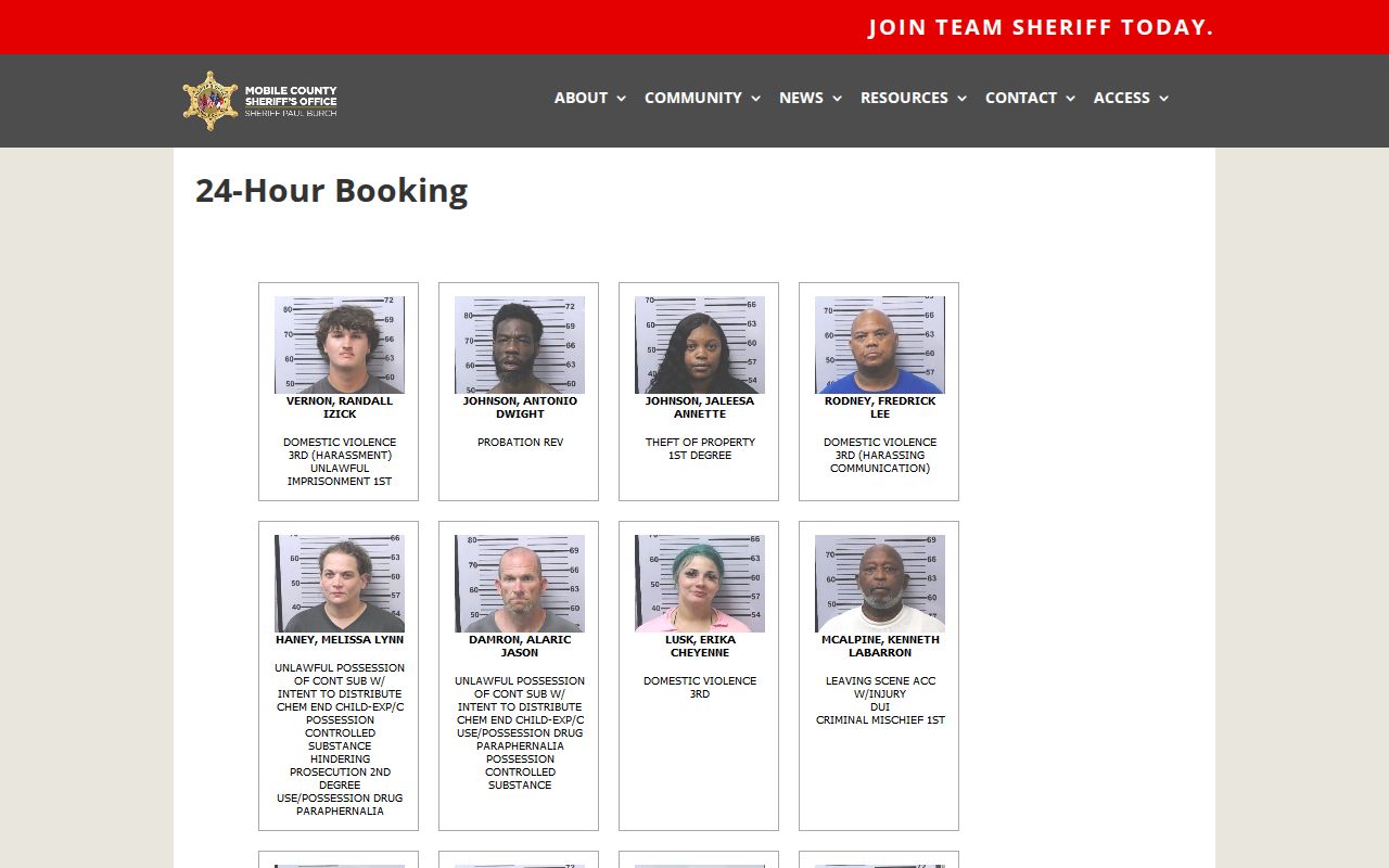 Mobile County arrest history 24-hour booking log