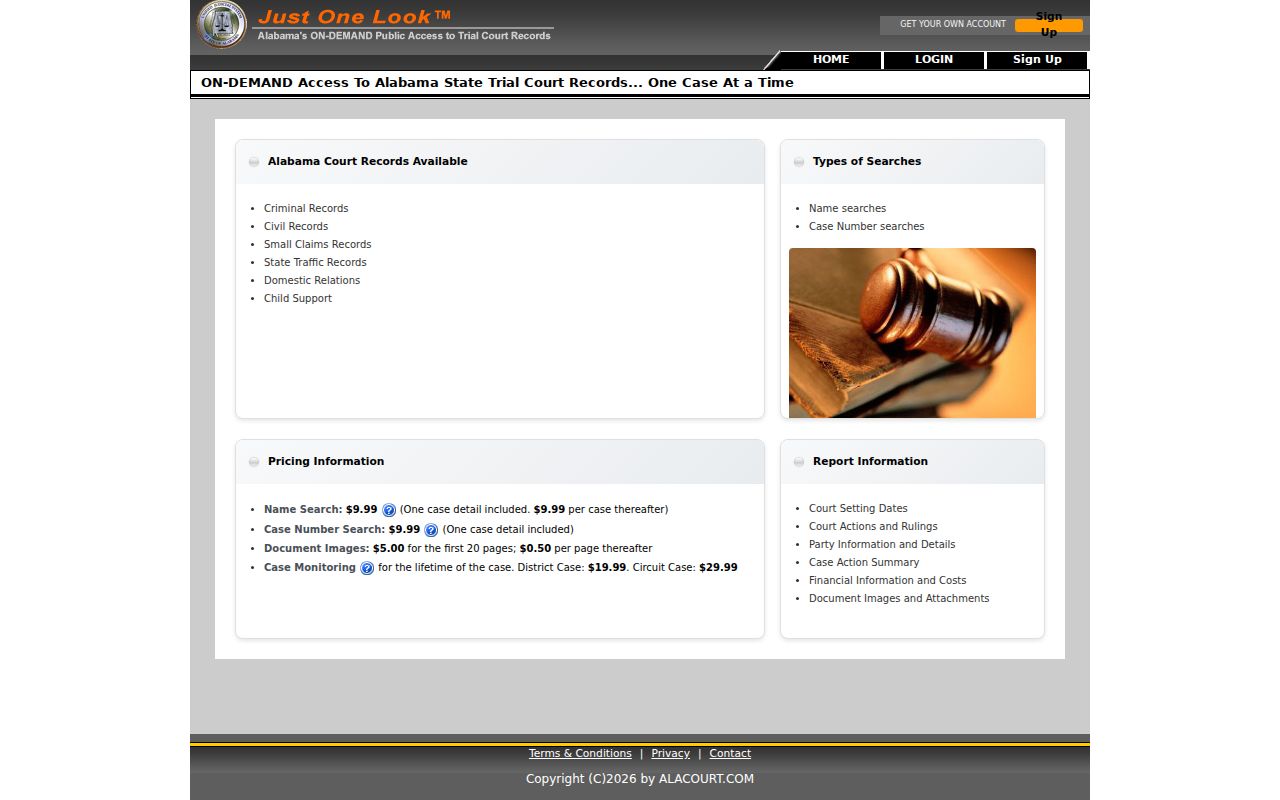 Mobile County criminal court case search through Just One Look