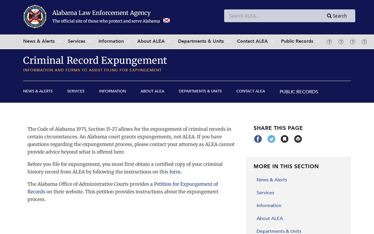 ALEA Mobile County criminal record expungement information