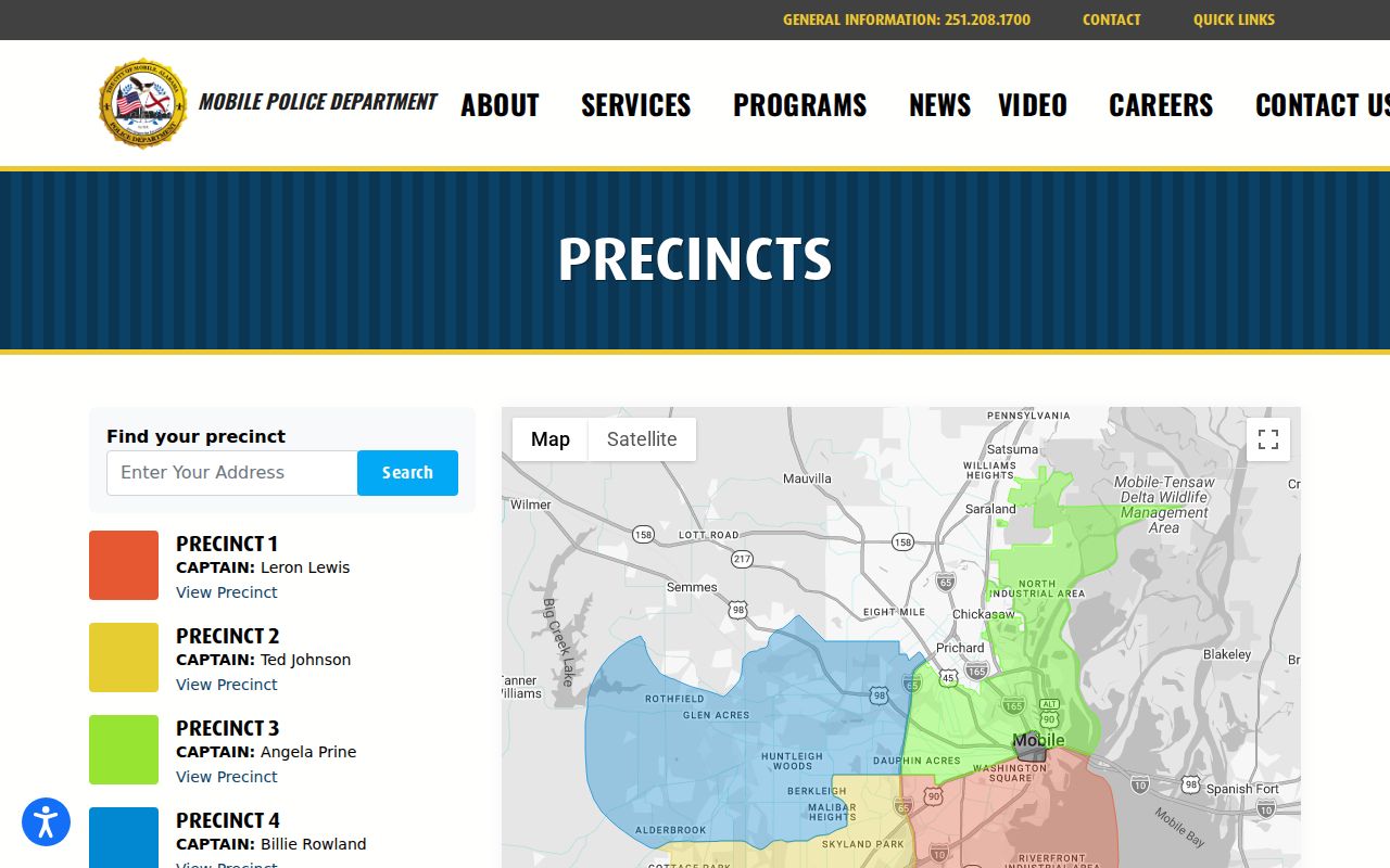 Mobile criminal records context from Mobile Police precincts