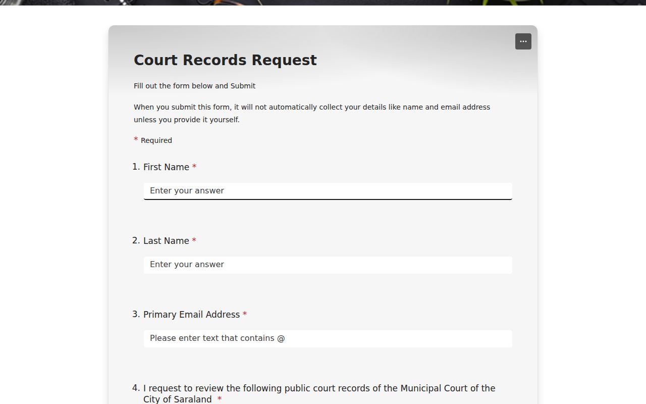 Saraland criminal history court record request form
